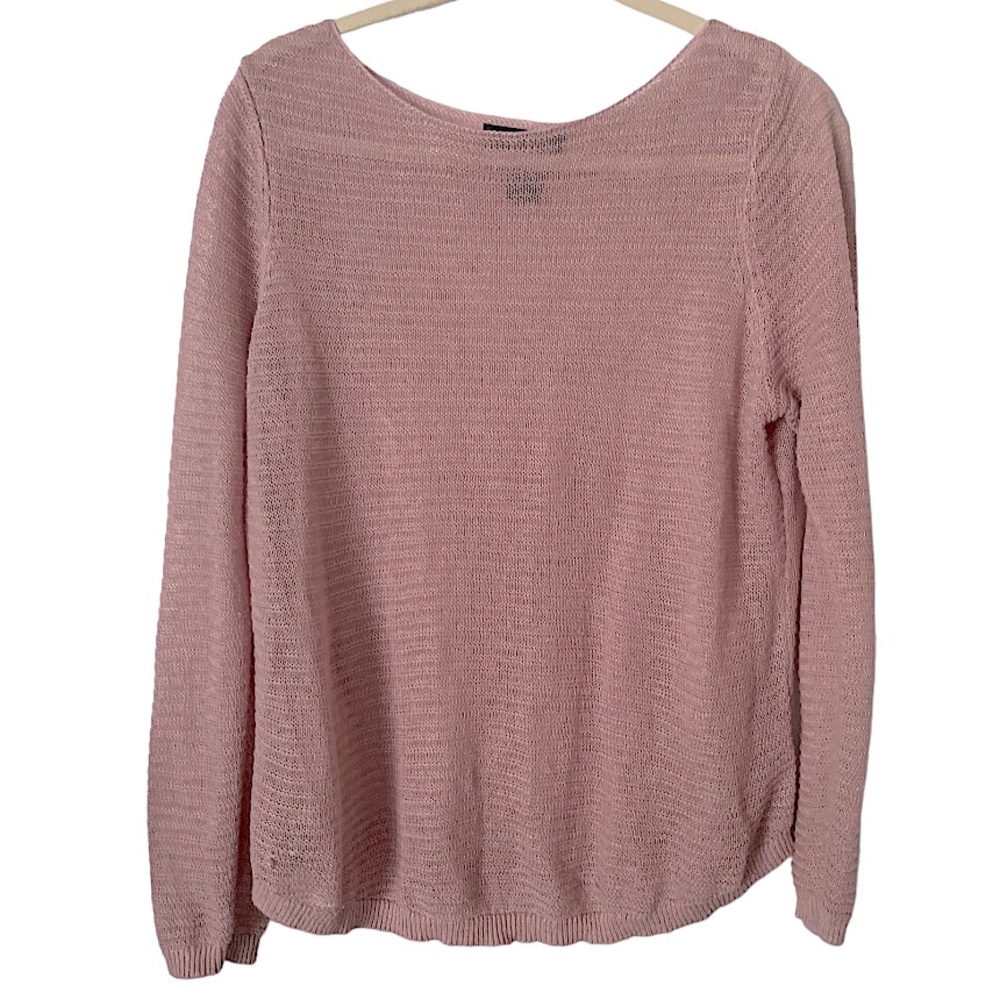 Tahari Pink‎ 100% Linen Crewneck Knit Lightweight Semi-Sheer Lightweight Sweater